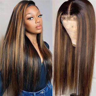 2021 cross-border manufacturers wholesale new wig women's European and American gradient color long straight hair chemical fiber high temperature silk headgear