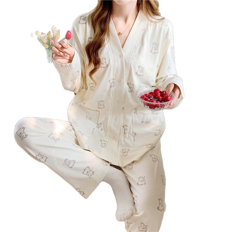 Fábrica directa primavera / otoño / verano ropa de bebé pijama de manga larga cardigan de dibujos animados de lactancia ropa de hogar set image 3