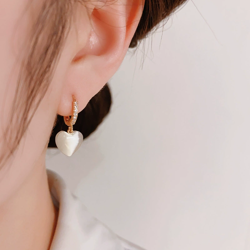 Серьги (HS·DP) Сердце, глаз кошки, капля, плотное золотое покрытие, прозрачный маленький дизайн
