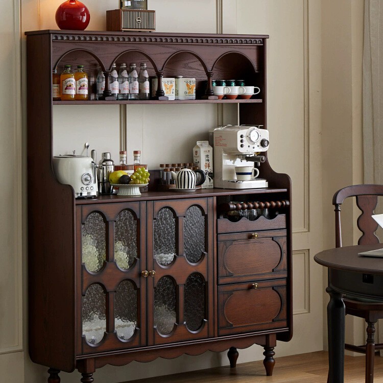 French Solid Wood Sideboard Home Living Room Wall-Mounted Integrated Storage Cabinet Restaurant Retro Storage Side Cabinet Tea Cabinet