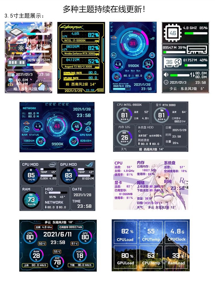 3.5寸IPS TYPEC动态副屏USB机箱副屏电脑监控USB副屏AIDA64-阿里巴巴