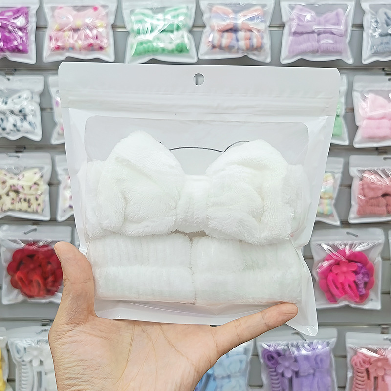 纯色蝴蝶结束发带三件套洗脸手腕带女专用头带防湿洗漱豹纹发箍圈|undefined