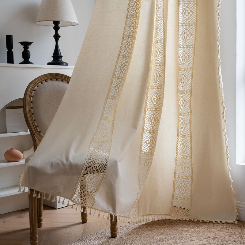 Cross-border Stitching French Retro Curtain Bedroom Living Room Hollow Square Plaid Partition Curtain Finished Explosive Japanese Short Curtain