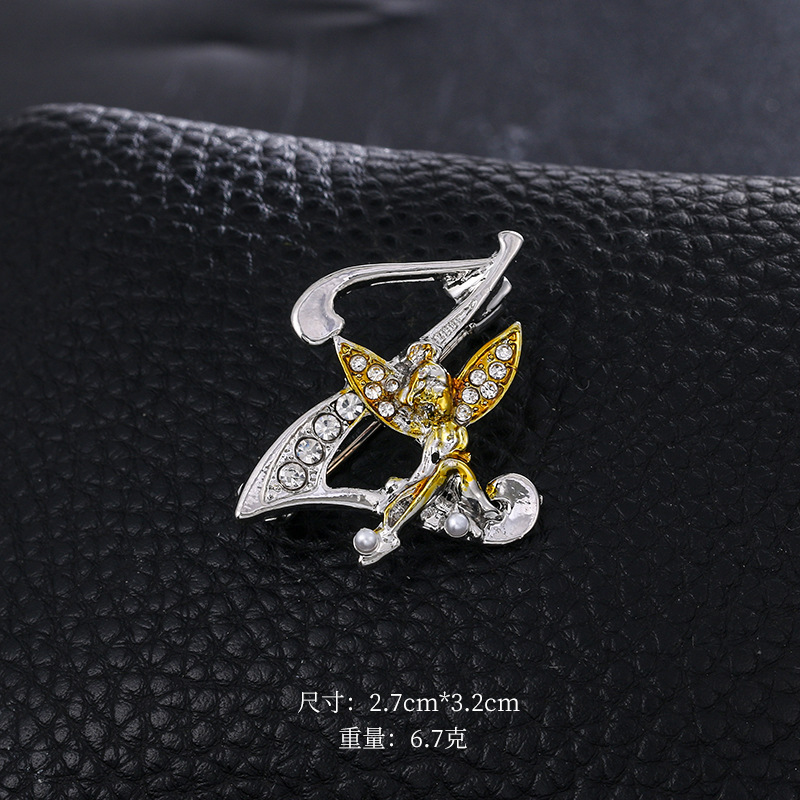Ángel inglés carta broche moda oro diamante broche aleación ramillete accesorios de ropa PIN