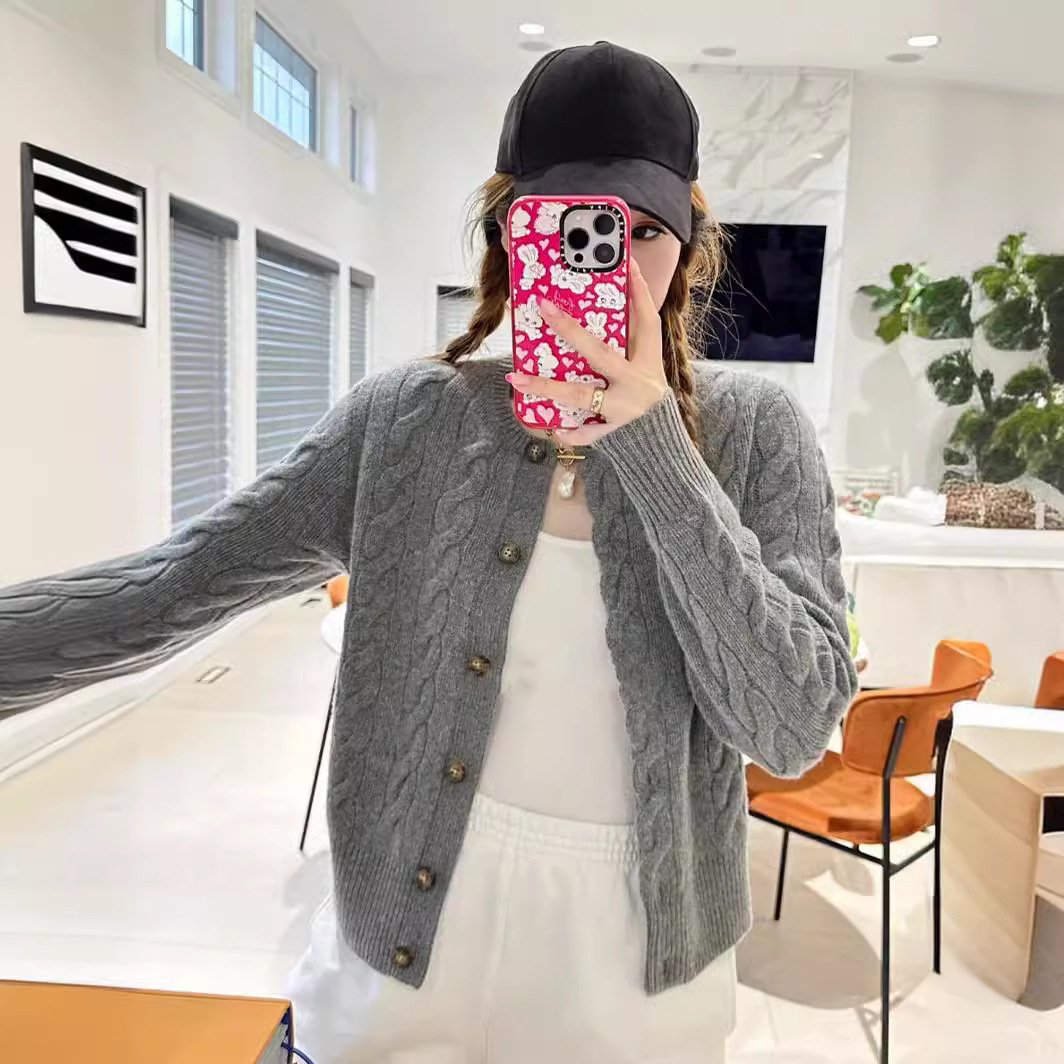 RL RAFF [울 80% 캐시미어 가디건] 포니 로고 자수 여성용 새 케이블 타이 |