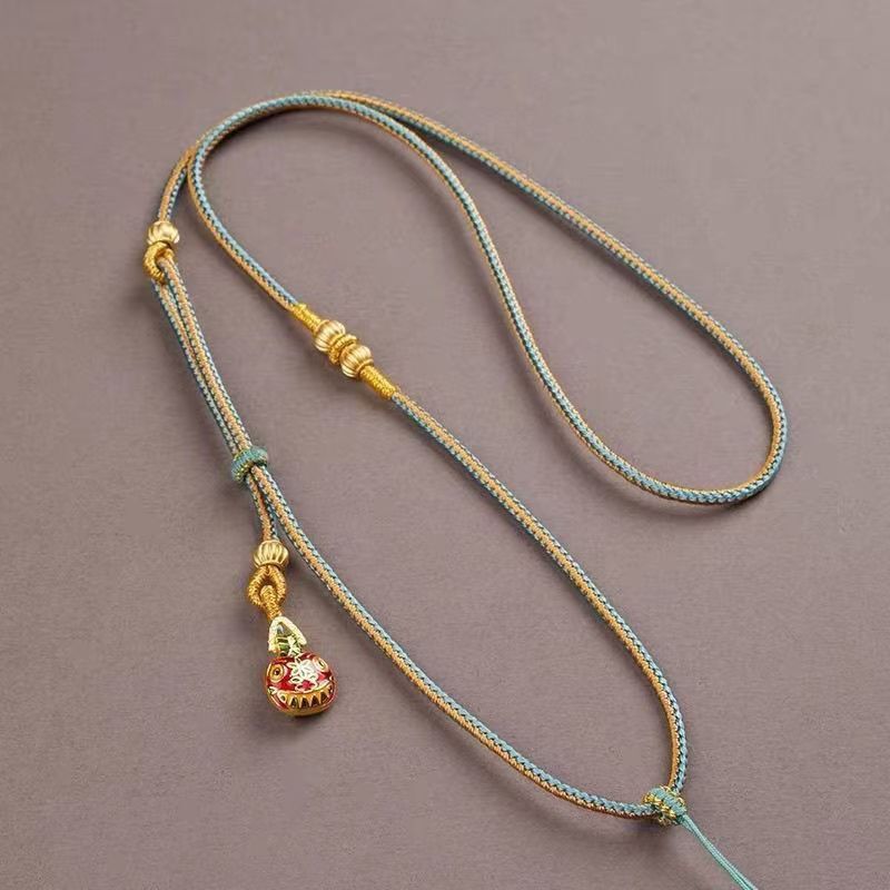 High-End Pendant Rope Double Hanging Necklace Rope Gold Eight Treasures Compass Jade Pendant Lanyard Women's Gold Lock Pendant Rope