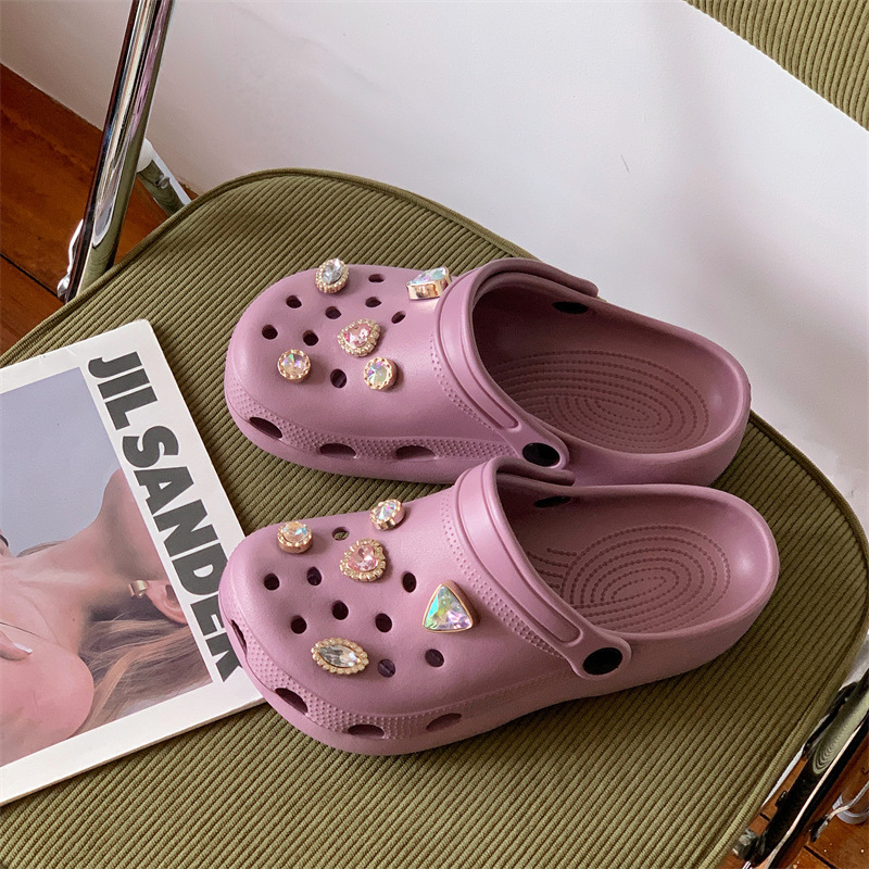 Eva Thick-Soled Clogs for Women, Summer Outdoor Wear, Colorful Diamond, Girly, Odor-Resistant, Non-Slip, Closed-Toe Nurse Sandals, Beach Shoes