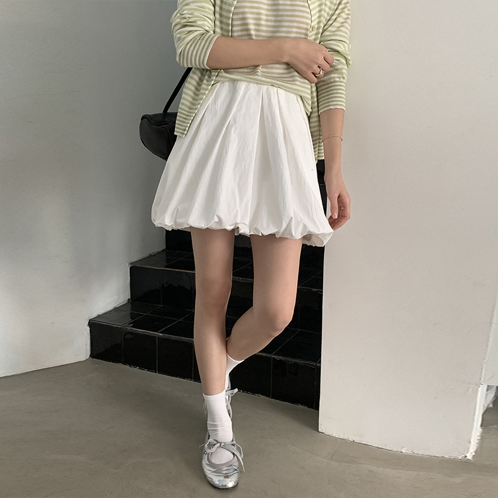 6UP早春韓系鬆緊腰花苞裙2025廣州13行新款短裙高級極簡ins91036