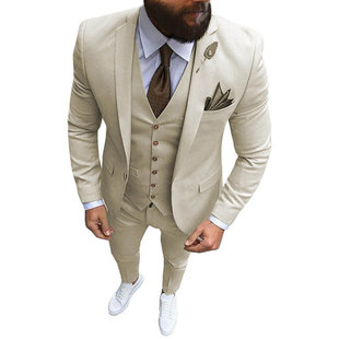 2023 summer men's suit slim-fit short corner one button wedding tuxedo ball men's suit three-piece suit