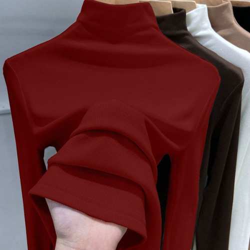 Women's Thread Half-High Collar Crew Neck Base Layer Top for Spring, Autumn, and Winter Fashion Long-Sleeve T-Shirt Slim Fit Derwent Innerwear Shirt