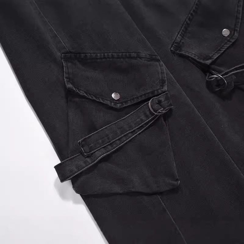 Men's Streetwear Cargo Jeans – Oversized High-Waist Utility Pants With Multi-Pockets (Black, S-Xxl)_mkmklike.com