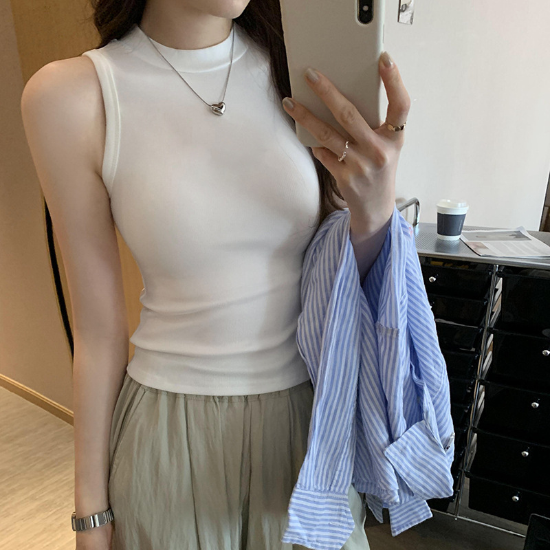 Half-high Collar All-match Sleeveless Slim-fit Slim-fit Slim Round Neck Short I-shaped Vest Women's 2025 Summer New Inner Short Top