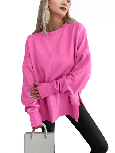 Europe and the United States cross-border Amazon TEMU hot loose hoodie side split stitching round neck batsleeve velvet top