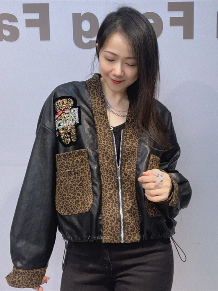 Chaqueta Corta para Mujer de Poliéster con Cremallera y Cuello en V para Otoño e Invierno