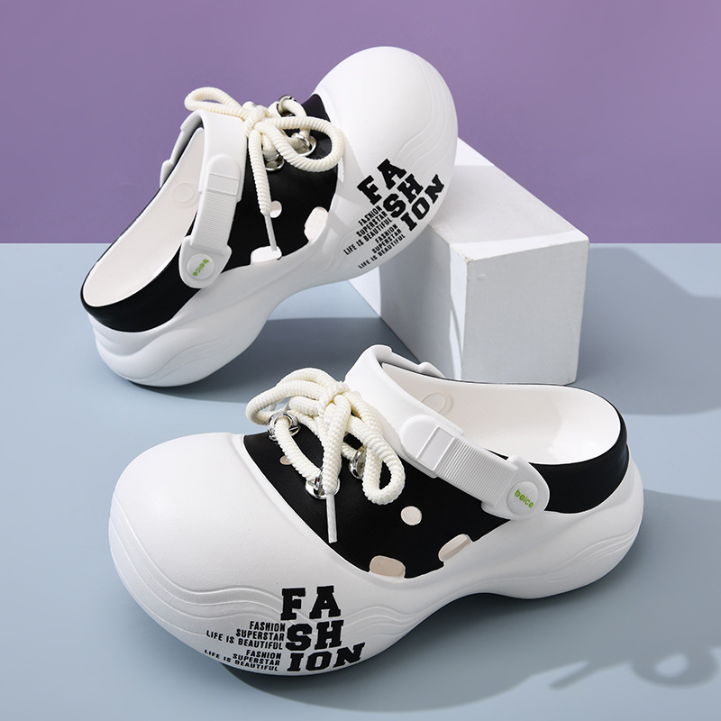 Women's Croc Shoes Summer Thick Sole Increased Wear-Resistant Anti-Slip Baotou Slippers Eva Deodorant Easiest for Match Outerwear Beach Sandals