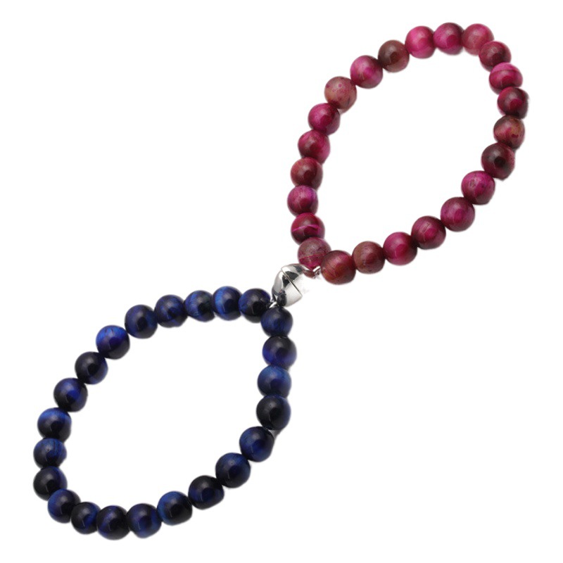 Cruz-frontera europea y americana en forma de corazón imán pulsera de succión Tigre ojo piedra pareja viento natural traje de pulsera fósil