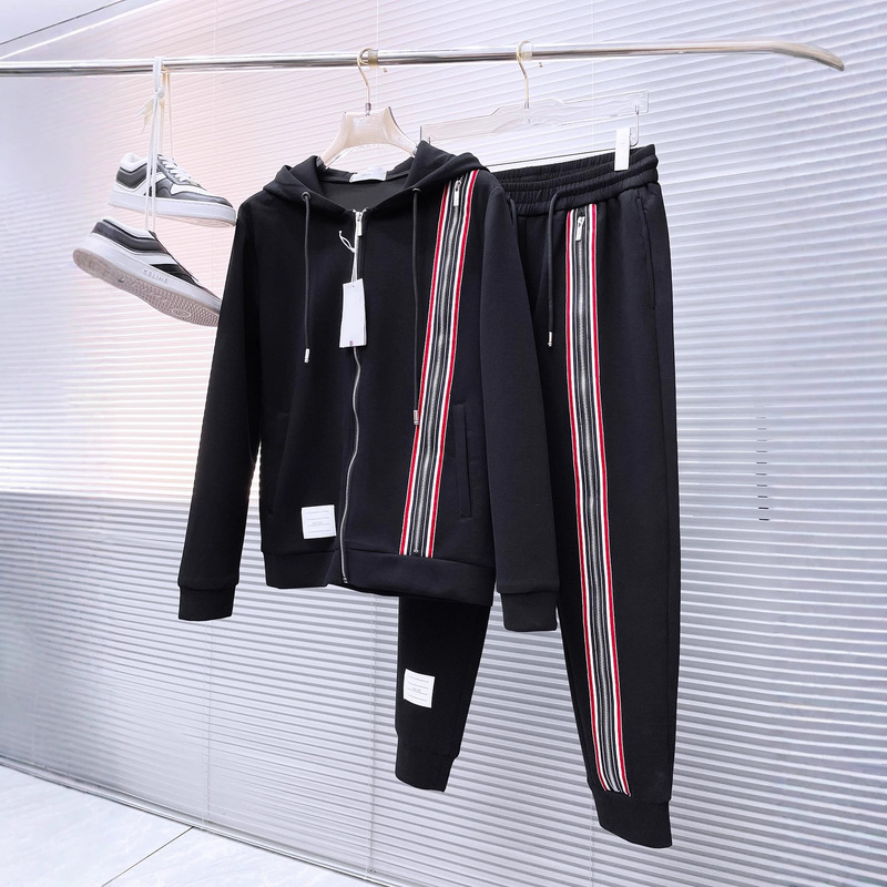 Correct Version 2025 Autumn and Winter Tom's Hooded Cardigan Sweatshirt with Zipper and Casual Pants Set