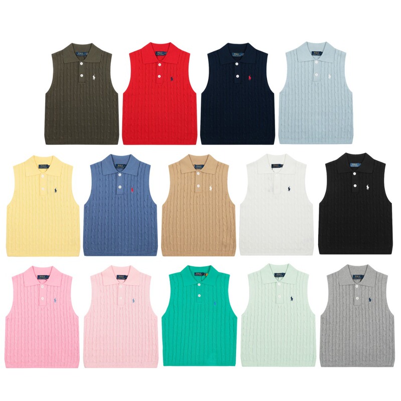 Scan the Qr Code~Rl Classic Basic Versatile Four-Season Cardigan Knitted Polo Vest Vest Short Sleeves