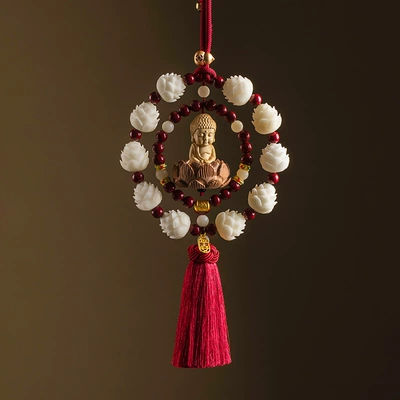 2024 Car Pendant Cinnabar Jewelry Bodhi Lotus Car Hanging Advanced Sense Men's and Girls' Car Decorations (Car hanging) - happy-red-car-hanging-cinnabar