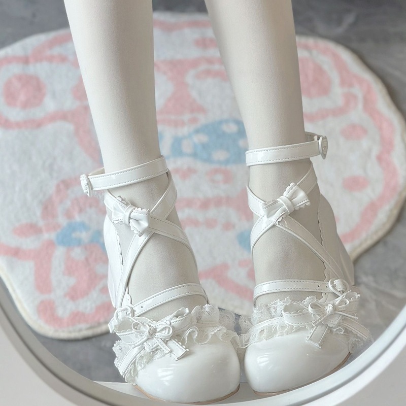 Jk Lace Round Toe Bow Lolita High Heel Lolita Shoes 2025 New Soft Girl Versatile Cute Little Leather Shoes