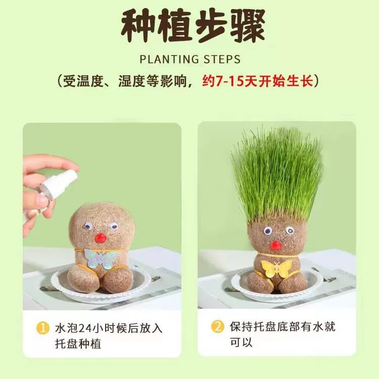 [开花娃娃新款草头娃娃小植物盆栽室内阳台抖音同款可爱桌面摆件]