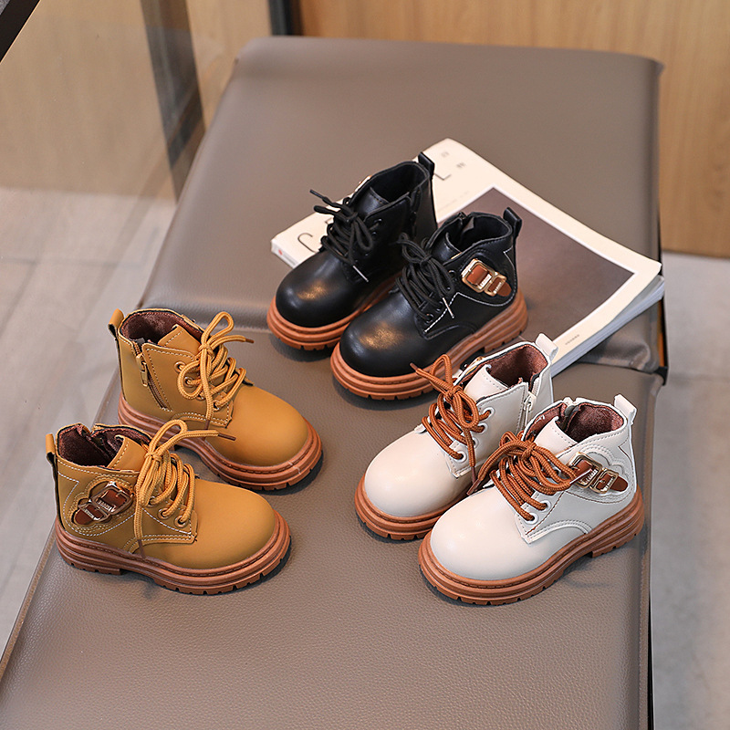 2024 Children's Autumn and Winter Fashion British Short Boots Boys Side Zipper Fashion Martin Boots Girls Soft Bottom Single Boots