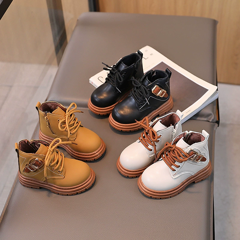 2024 детские осенние и зимние модные британские ботинки для мальчиков боковая молния модные ботинки Martin сапоги для девочек с мягкой подошвой одиночные сапоги