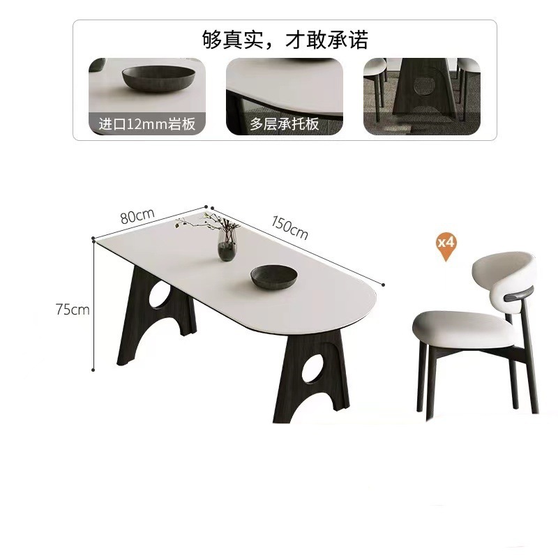 Mesa de comedor de la península de pizarra de roca ovalada de madera maciza estilo retrógrado simple mesa de comedor de pizarra de roca blanca pura