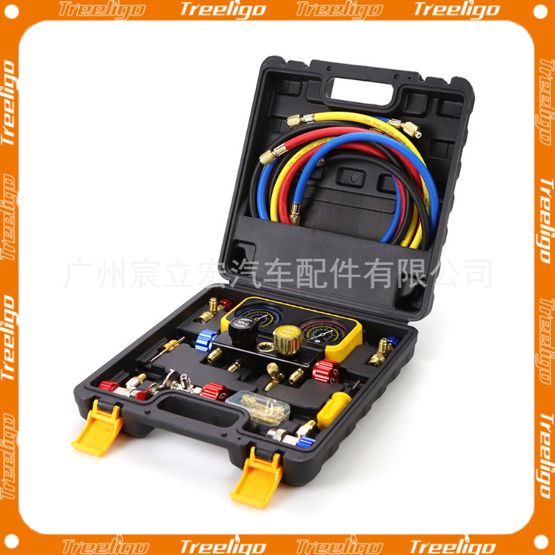 R22/R32/R134a/R410A Juego de fluorómetros de cuatro vías para aire acondicionado para automóviles domésticos
