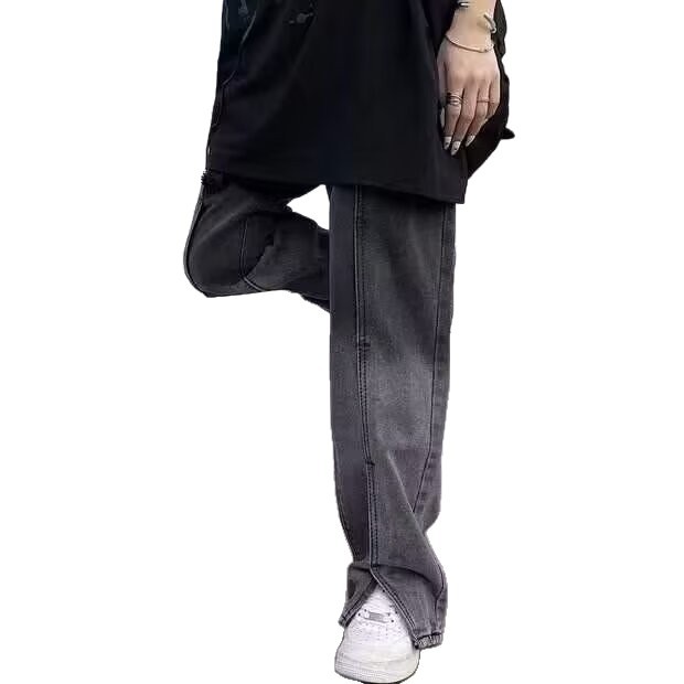 High Street Retro American Washed Old Stitch Jeans hombre relajado cremallera recta vibe micro boquilla pantalones