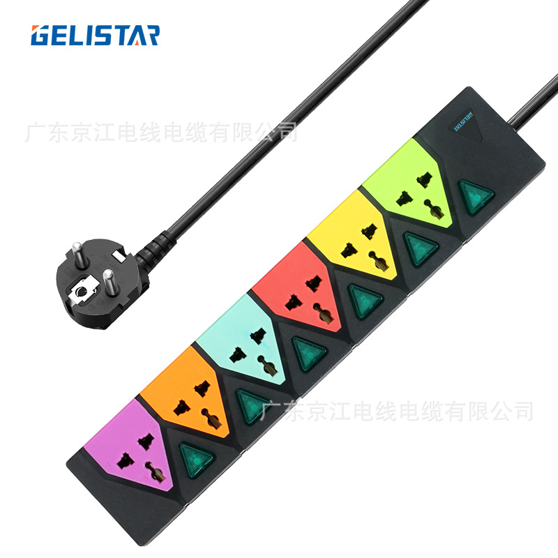 独立开关6位黑色插排排插跨境专供插线板国际通用孔外贸电源插座