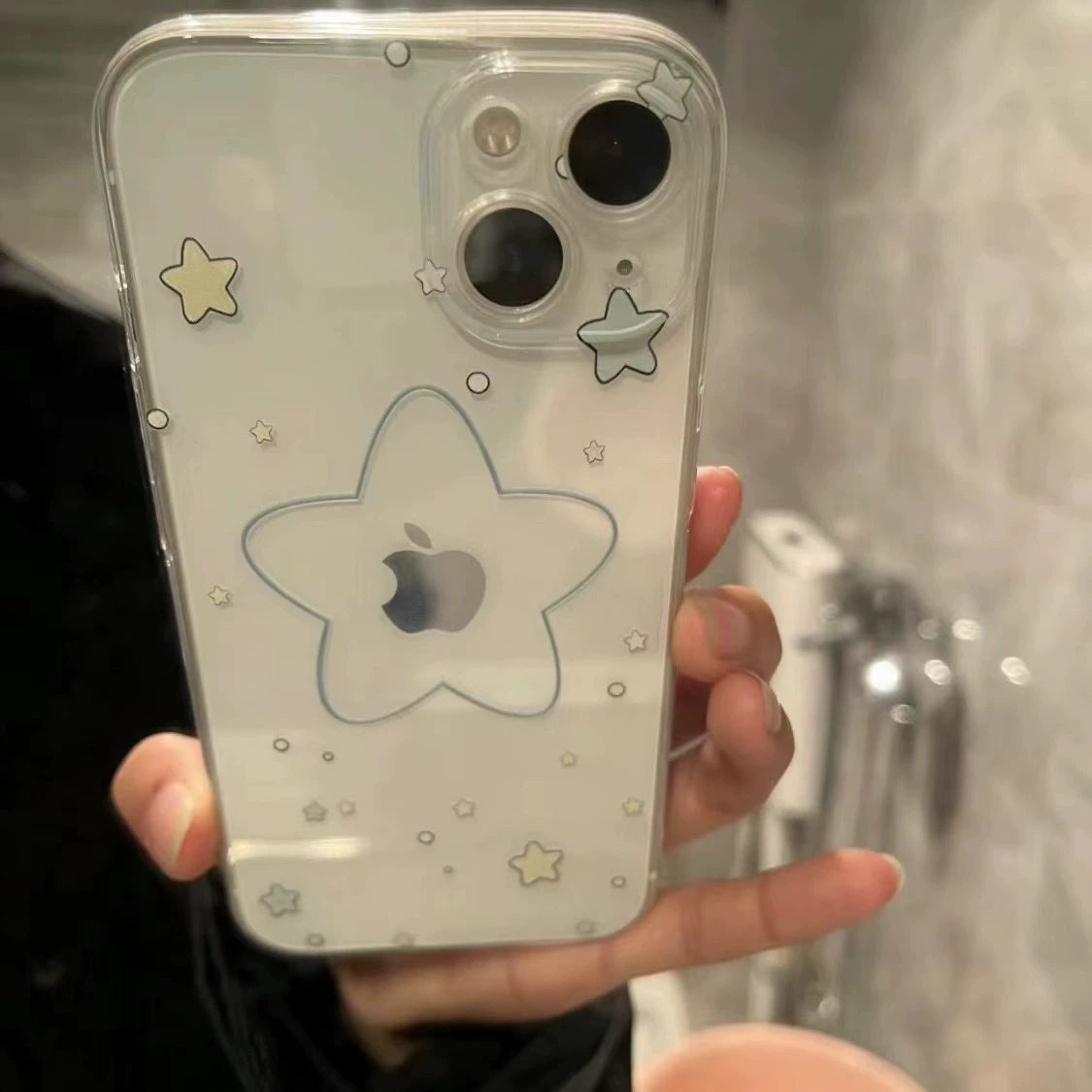 Чехол для телефона (Apple) iPhone 11/12/13/14/15 серии — прозрачный со звёздами, мягкий ТПУ полный покрытие