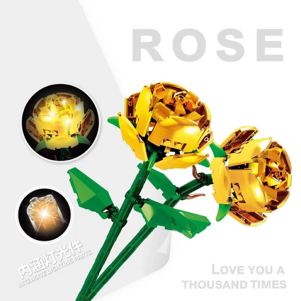 Ramo de bloques de construcción Rosas de bricolaje Maestros de Navidad Regalos de vacaciones Día de San Valentín Rosa rosa azul al por mayor