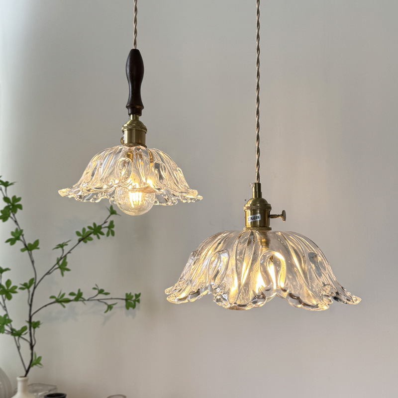 Lámpara de vidrio retro nórdica americana de nuez restaurante sala de té lámpara de bar dormitorio cabezal de cama pequeña lámpara de cama japonesa