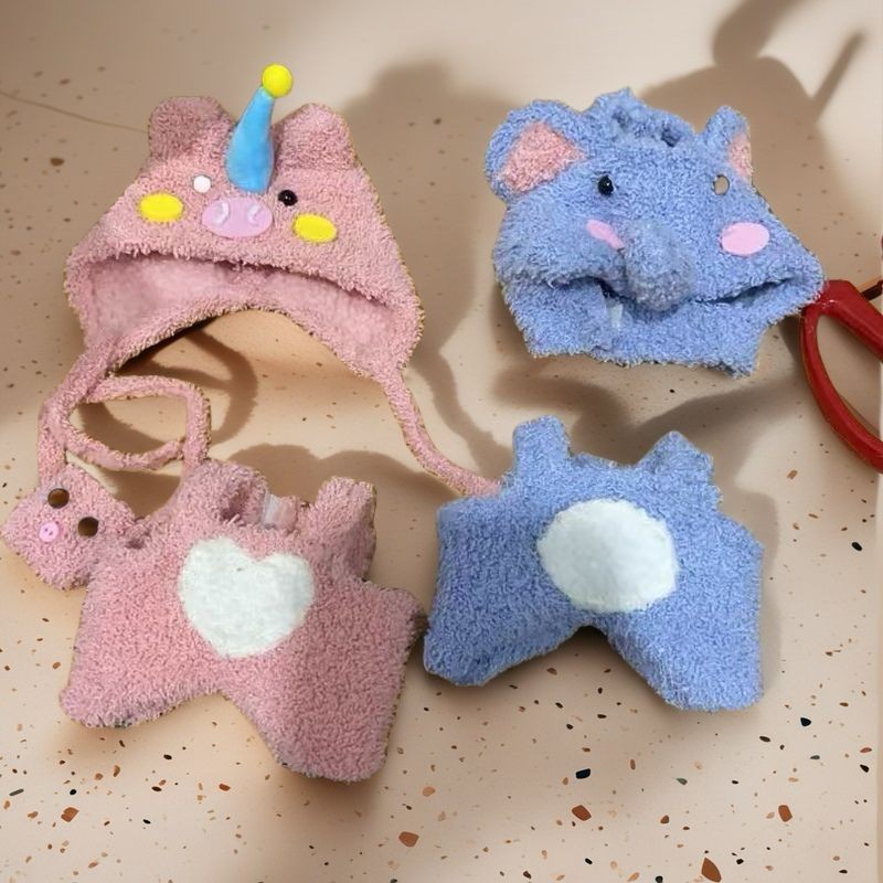 Nuevo conjunto de ropa y gorro de peluche con cara de "Sugar Glue" para muñecas, colgante de peluche, juguete Labuba, amuleto para bolso.