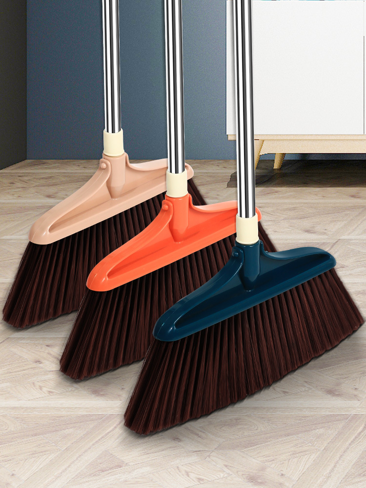 Broom and Dustpan Set for Classroom Sweeping, Single Soft Bristle Stainless Steel Plastic Broom for Home Use, Non-Stick Hair