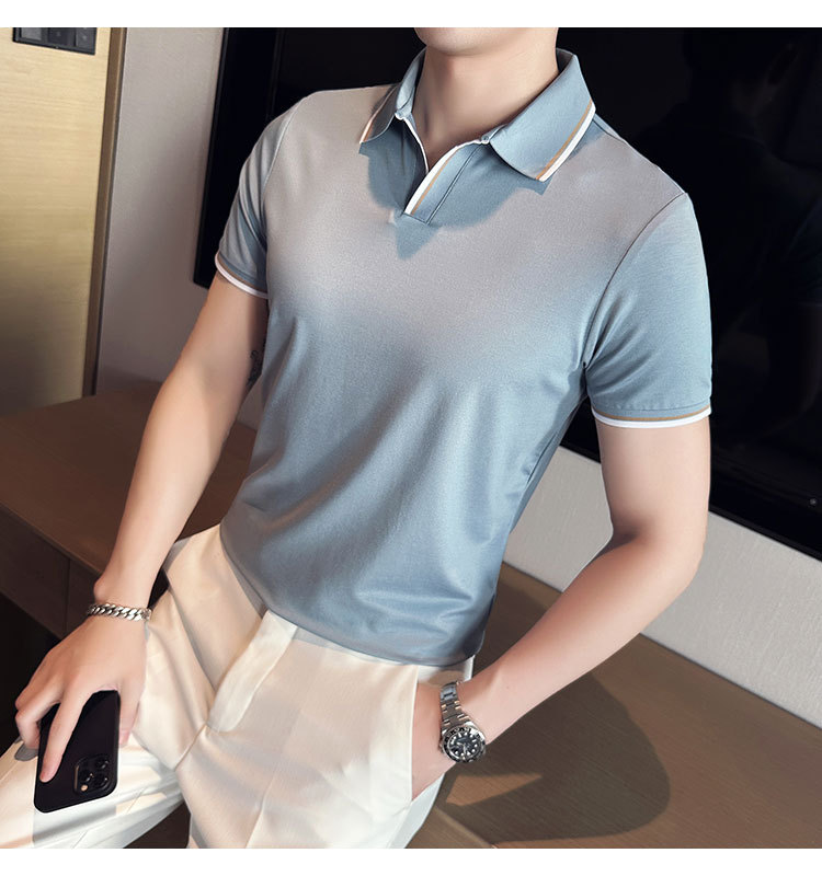 Mulberry silk short sleeved Polo shirt for men's casual, business, light luxury, ruffian and handsome T-shirt, ice silk, no iron_voghion.com