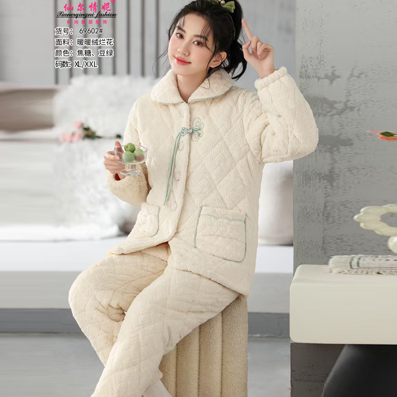 仙尔情妮暖暖绒女款棉衣蛋糕绒2025新款保暖外穿睡衣牛奶绒家居服