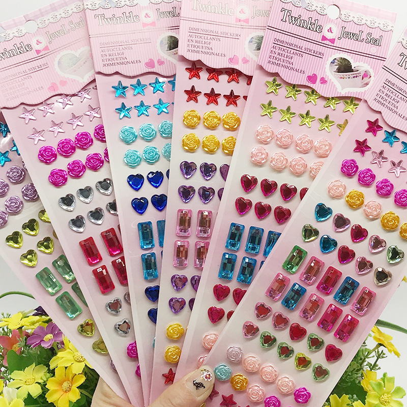 Children's Diamond Stickers Kindergarten DIY Handmade Self-adhesive Acrylic Rose Flower Multi-shape Crystal Stickers