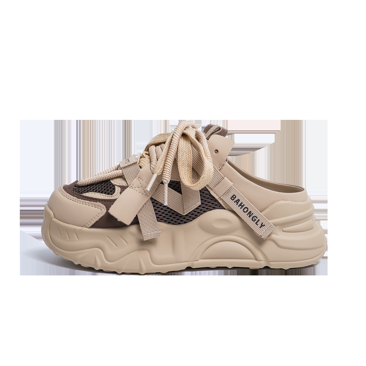 Baotou mitad zapatillas de mujer primavera y verano 2025 nueva red transpirable perezosas explosión de zapatos casuales de suela gruesa