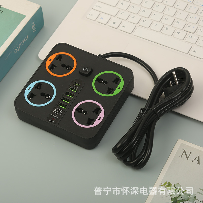 4USB + 1PD enchufe de comercio exterior de círculo de color estándar europeo estándar estadounidense estándar británico estándar saudí decoración de color de la decoración neutral