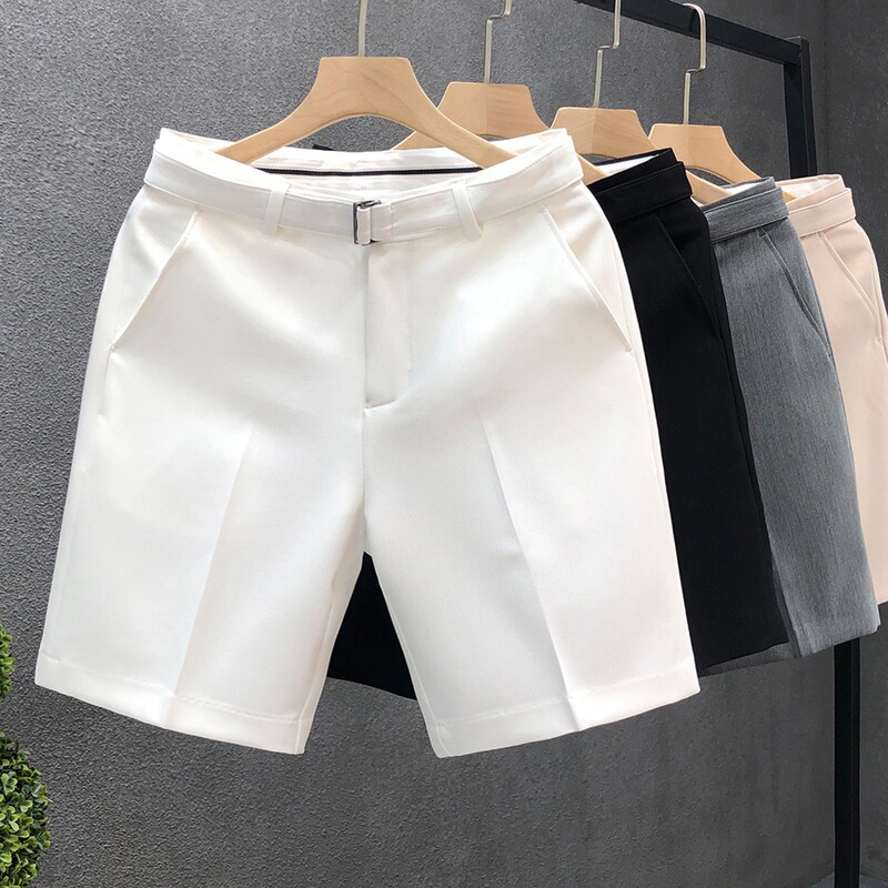 High-End Light Business Suit Shorts for Men, White Slim-Fit Straight-Leg Five-Point Pants, Men's Summer Thin Casual Mid-Length Pants