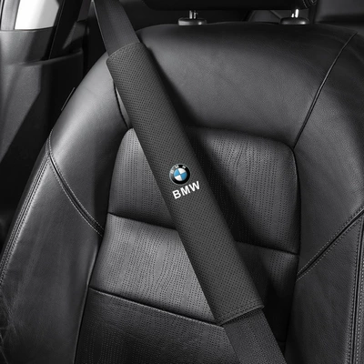 BMW 3 Series 5 Series 1, Seat belt shoulder pad - bmw-round-label-38cm-suede-noble-black-shoulder-pads-single-pack
