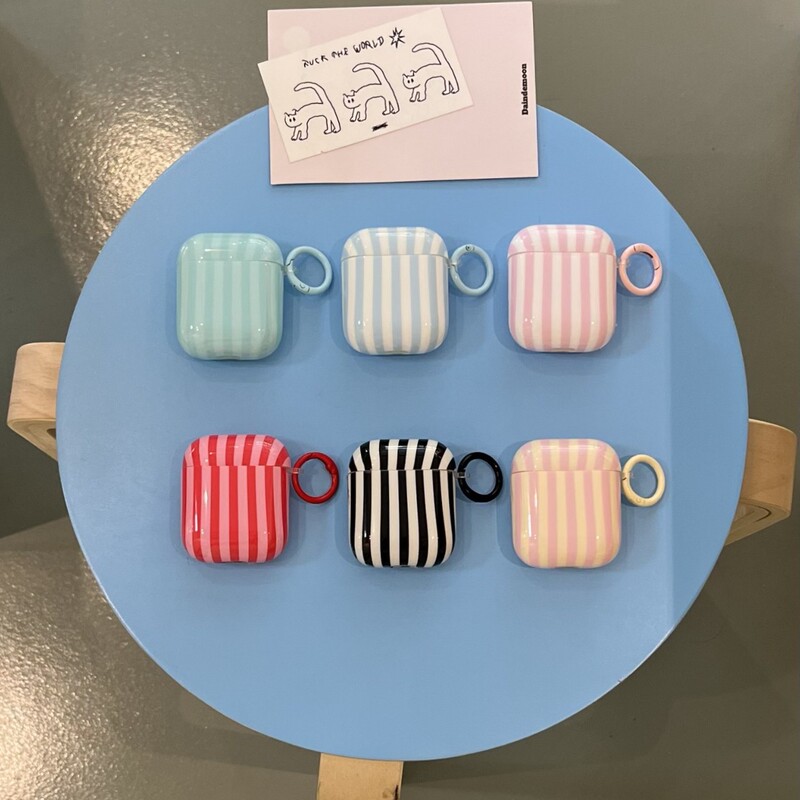 Striped protective case suitable for Apple AirPods 3rd generation, Pro2 earphone case, 2022 wireless 4 pendant
