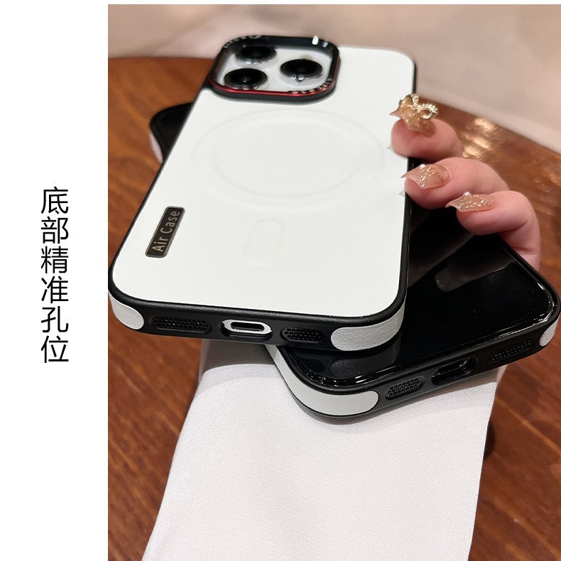 iPhone17Promax用コントラストカラー磁気吸着レザー調スマホケース、Apple16メタルフレームボタン付き、耐衝撃|undefined