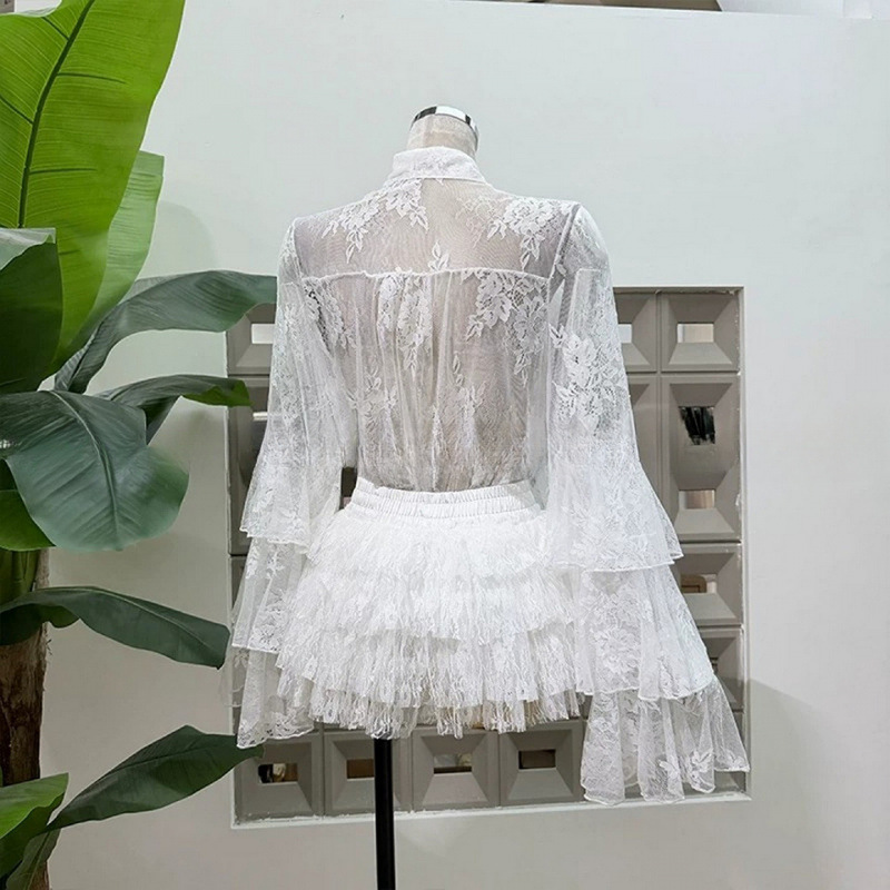 2026 Summer New French-Style Elegant Sexy Lace Sheer Bell-Sleeve Shirt for Women Designer Base Top