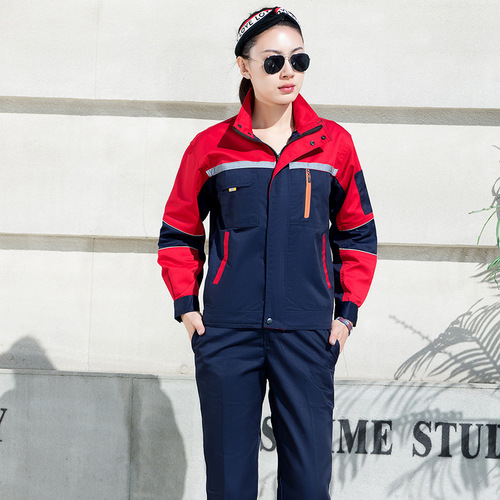 Long-sleeved spring and autumn long-sleeved labor protection work clothes suit factory clothes jacket welding work clothes men and women food factory can make logo