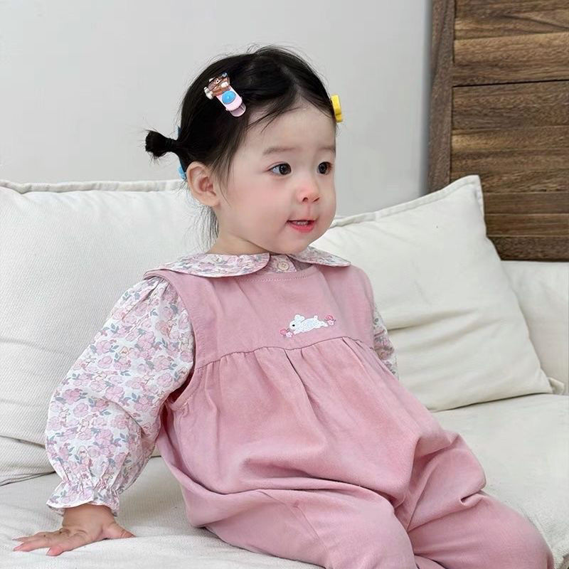 婴儿衣服两件套洋气碎花上衣衬衫背带裤婴幼儿外出春秋宝宝套装|undefined