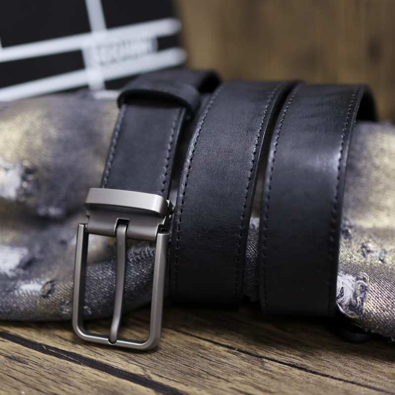 Handmade Top Layer Vintage Vegetable Tanned Pure Cowhide Pin Buckle Men's Workwear Pants Distressed Genuine Leather Belt_voghion.com