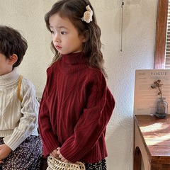 佳葉童品2023新款冬裝兒童菱形高領毛衣男女寶寶森系復古內搭上衣